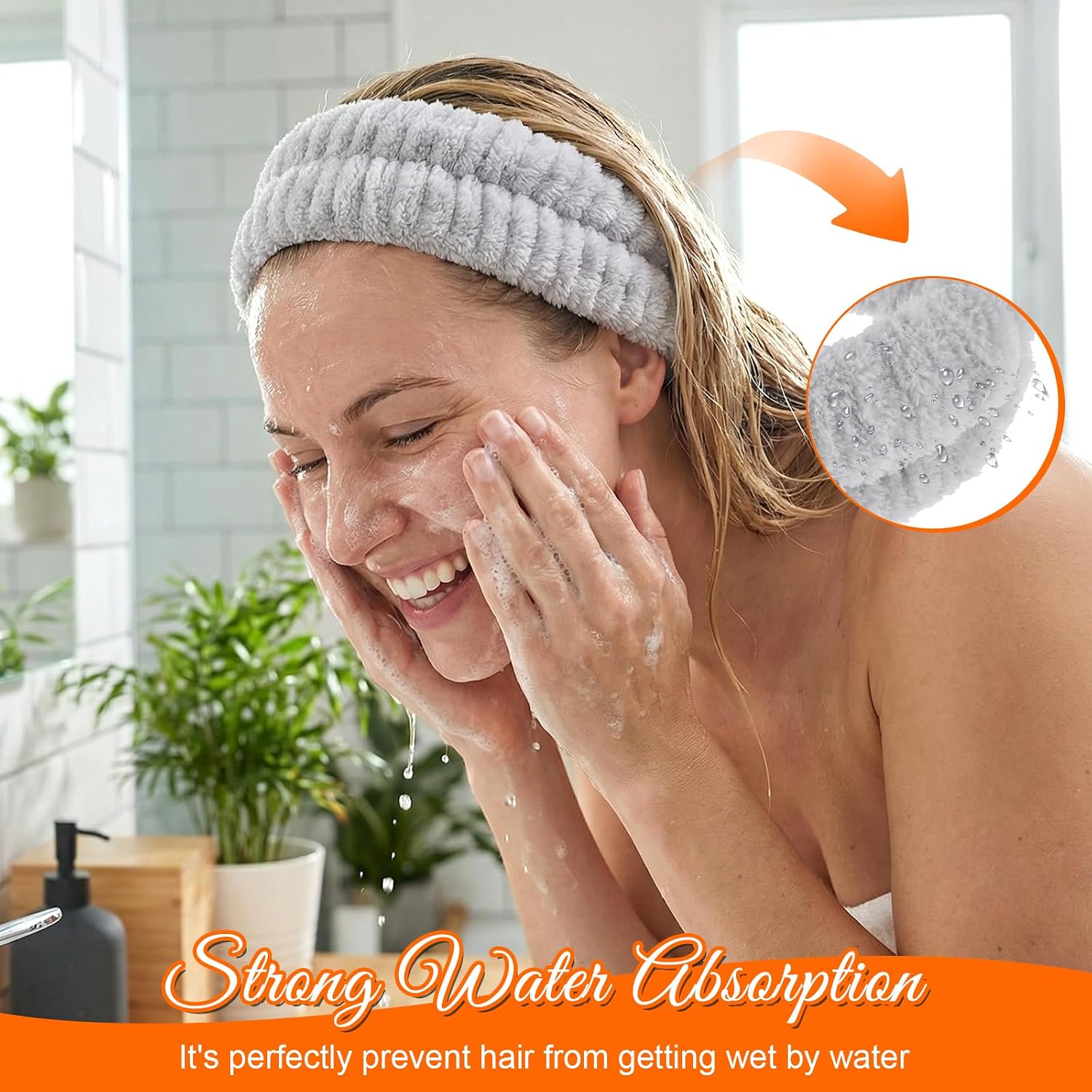 2Pcs Spa Headbands, Face Washing Headband Elastic Skincare Head Band Absorbent Quick-Drying Flannel Makeup Headband for Women Men Yoga, Sports, and Shower (Navy blue, Gray) image 4