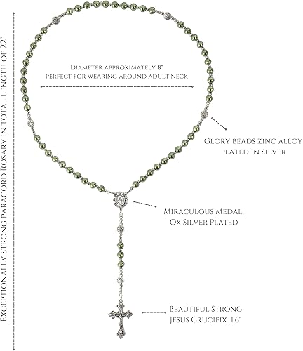Miniatura 5 de Nazareth Store Collar de rosario de perlas católicas, rosario con medalla milagrosa y crucifijo de cruz, Vidrio