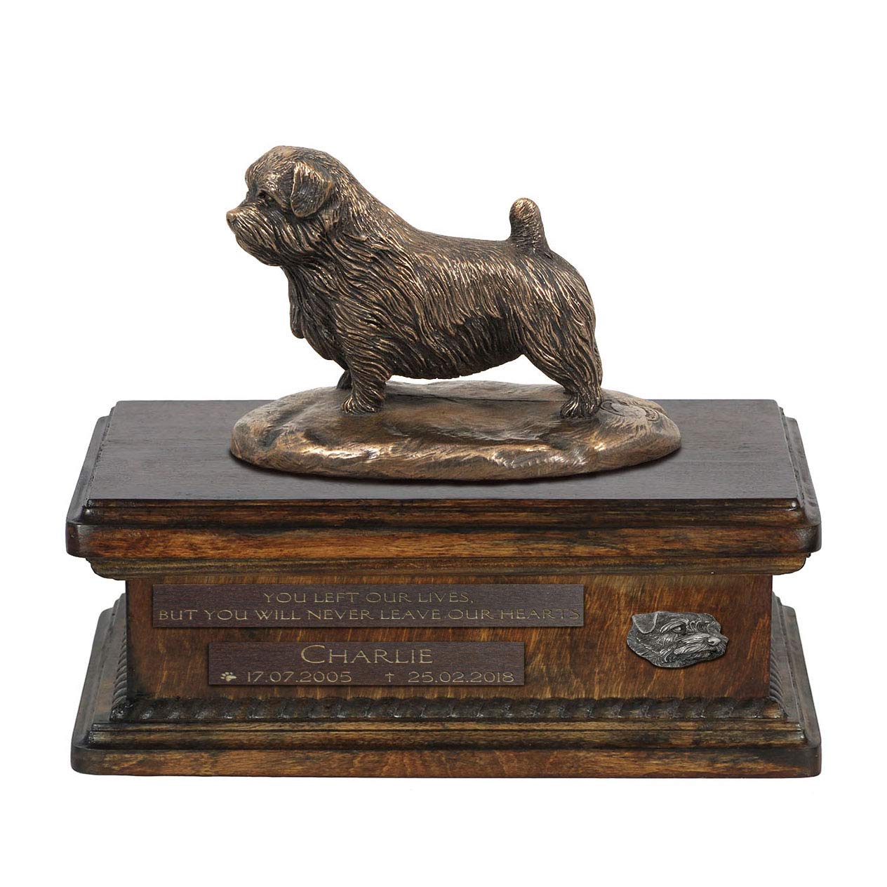 Urne funéraire pour chien Norfolk terrier en bronze coulé à la main