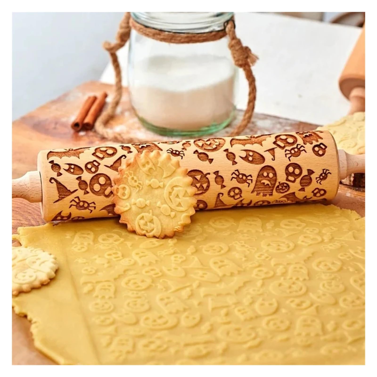 Rodillo de Madera de 13,7 Pulgadas con patrón for repostería de Cocina, Herramientas for Hornear, Grabado Profundo, Sello for Galletas. para Cocina, Pastelería