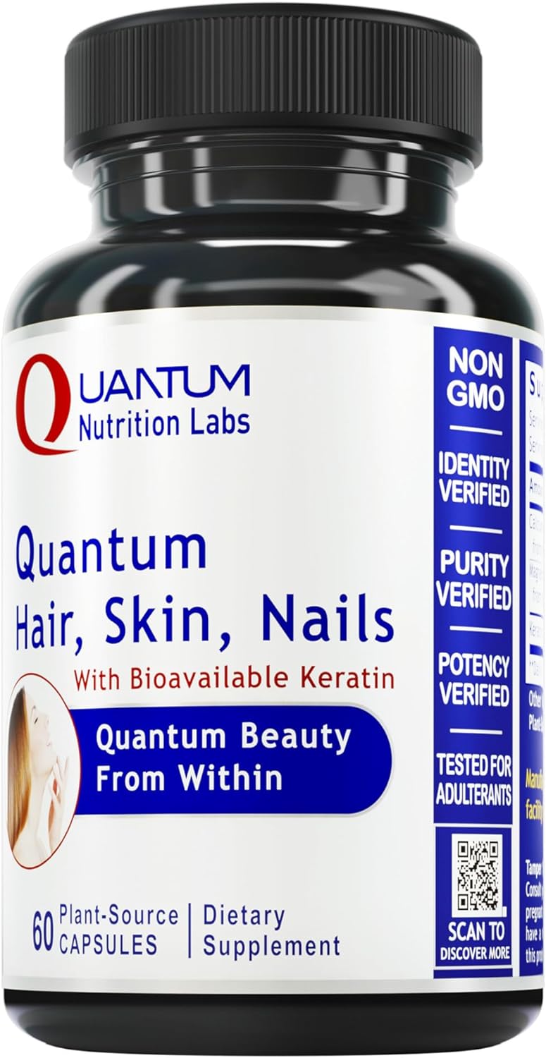 Quantum Nutrition Labs Hair Skin and Nails – Keratin Supplement, Hair Growth Supplement for Women & Men with Magnesium, Calcium, Beauty from Within for Hair, Skin and Nails – 60 Vegetarian Capsules
