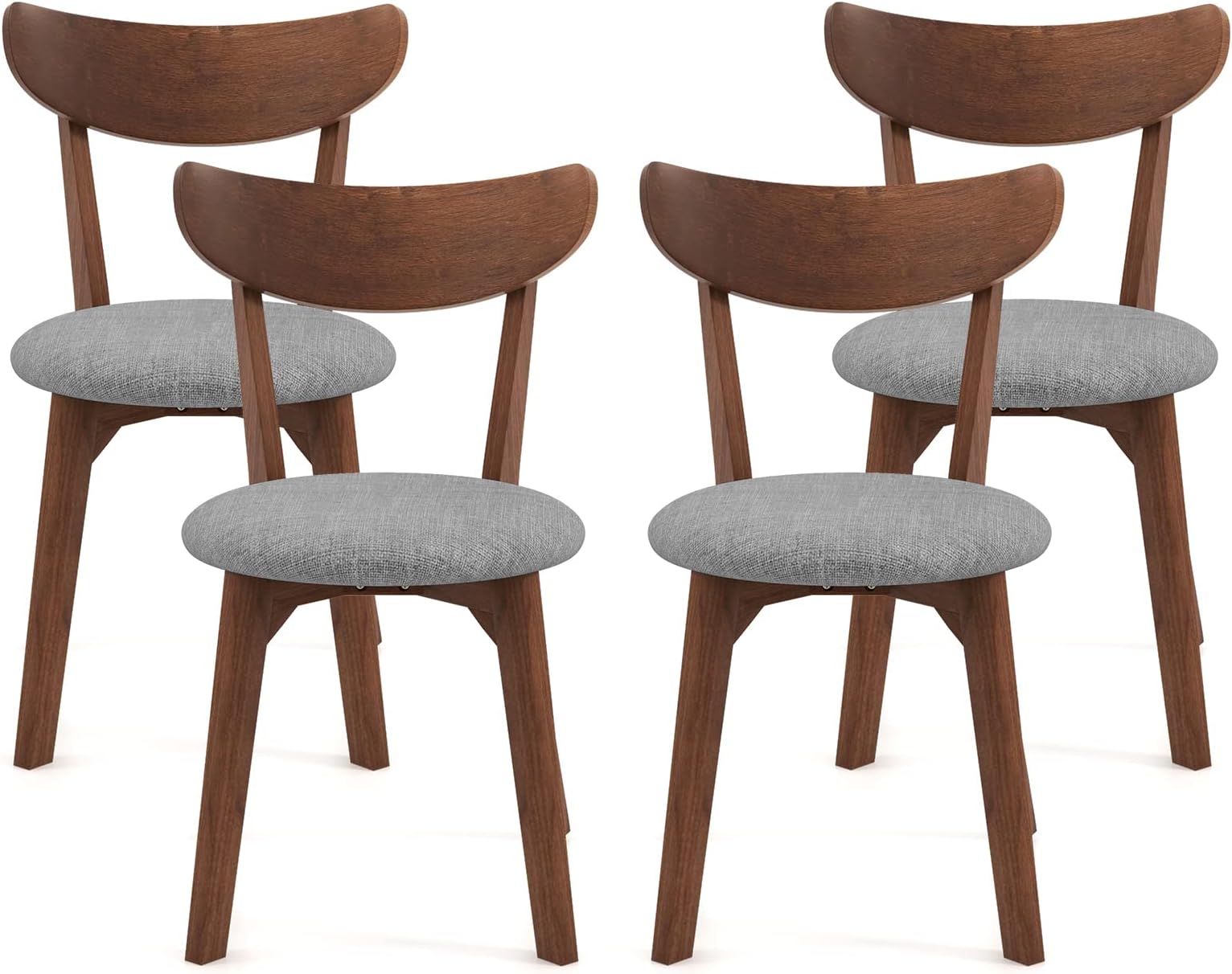Dining Chairs Set of 4, Mid-Century Modern Kitchen & Dining Chairs with Curved Back and Cushioned Seat, Walnut Finished Wood Living Room Side Chairs for Kitchen, Dining Room, Bistro