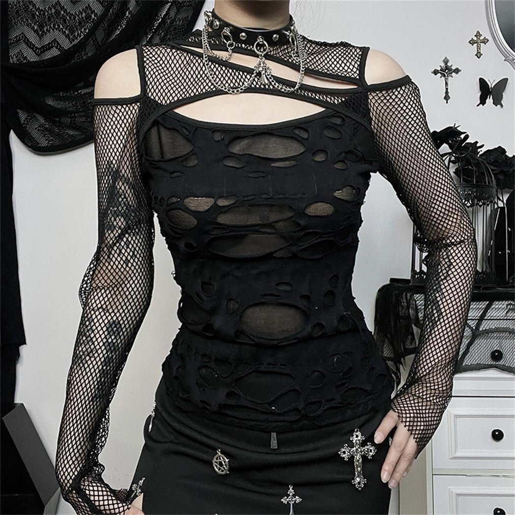 Goth T-Shirt Punk Crop Top Shirts for Women Going Out Tops - Image 6
