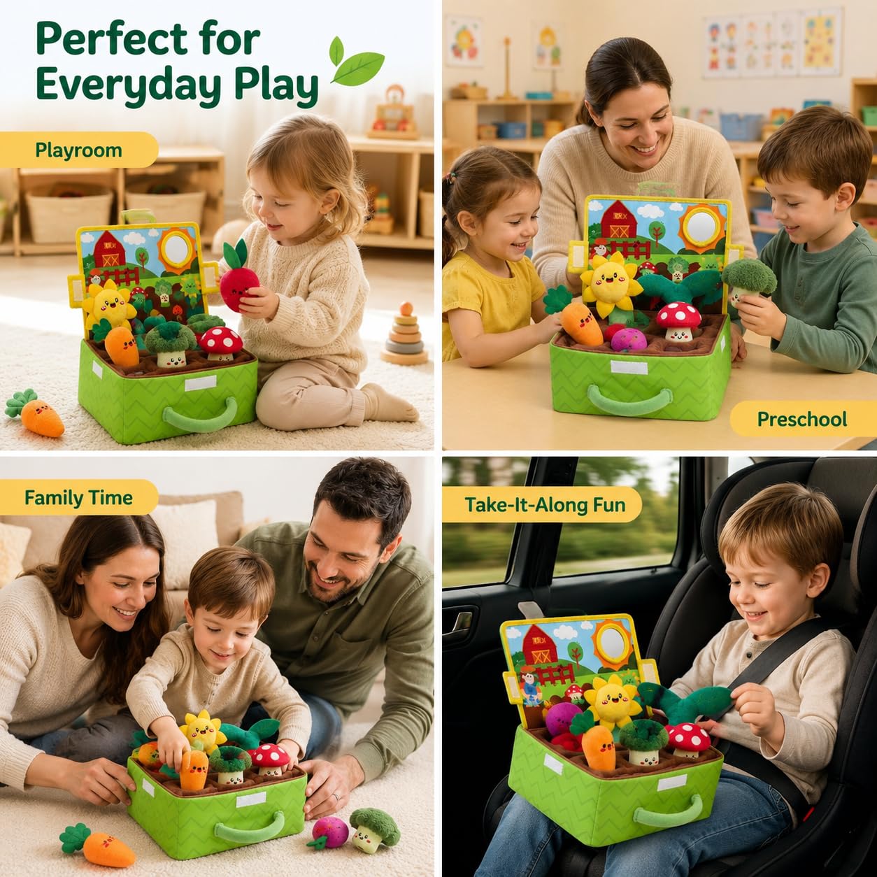 Fattoria Verdura Bambini, Giochi Montessori 1 Anno, Verdura Fattoria per Bambini con Peluche, Libro Sensoriale Neonati, Set Educativo Sensoriale con Sonagli, per La Prima Scoperta del Bebè
