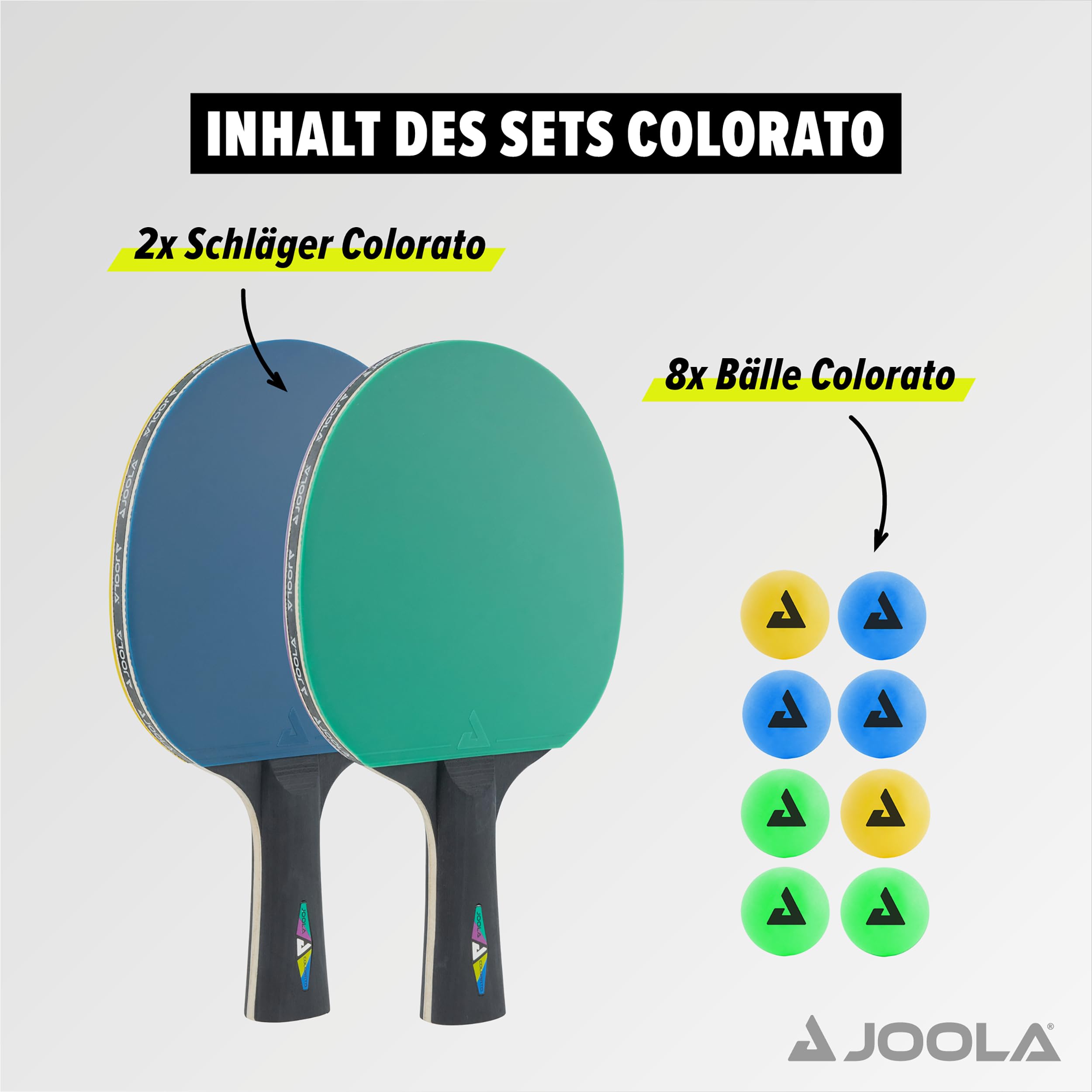 Joola - Set di Racchette da Ping Pong, 2 Racchette + 8 Palline, Ideale per Famiglie, Principianti e Professionisti