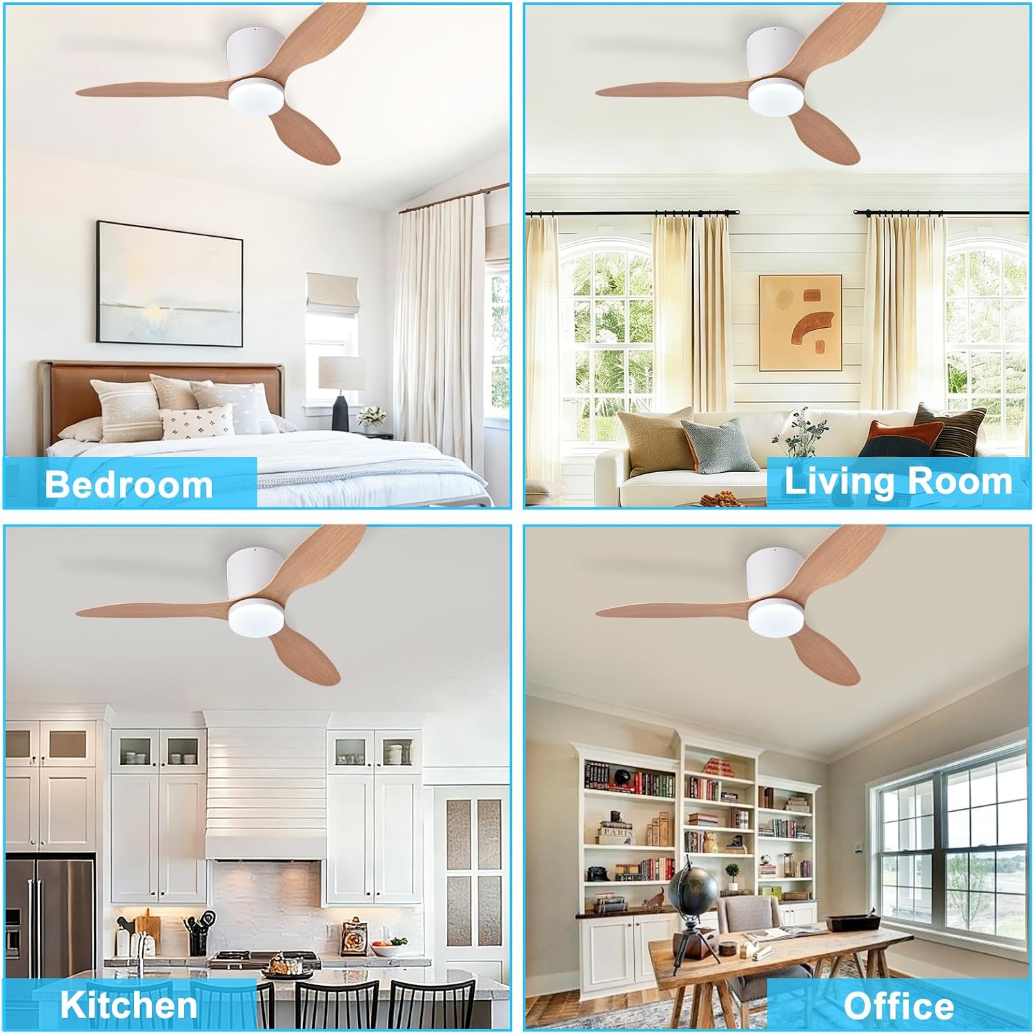 Depuley Flush Mount Ceiling Fan: 42-Inch White Ceiling Fans with Lights for Bedroom Indoor Outdoor - Low Profile Ceiling Fans with Remote Control 24W 3CCT Dimmable 3 Reversible Wood Blades 6 Speeds