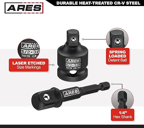 Miniatura 66 de ARES 22046 - Juego de 3 extensiones de tambaleo de impacto de 3 pulgadas – 1/4 pulgadas, 3/8 pulgadas y 1/2 pulgadas, extensiones de tambaleo que