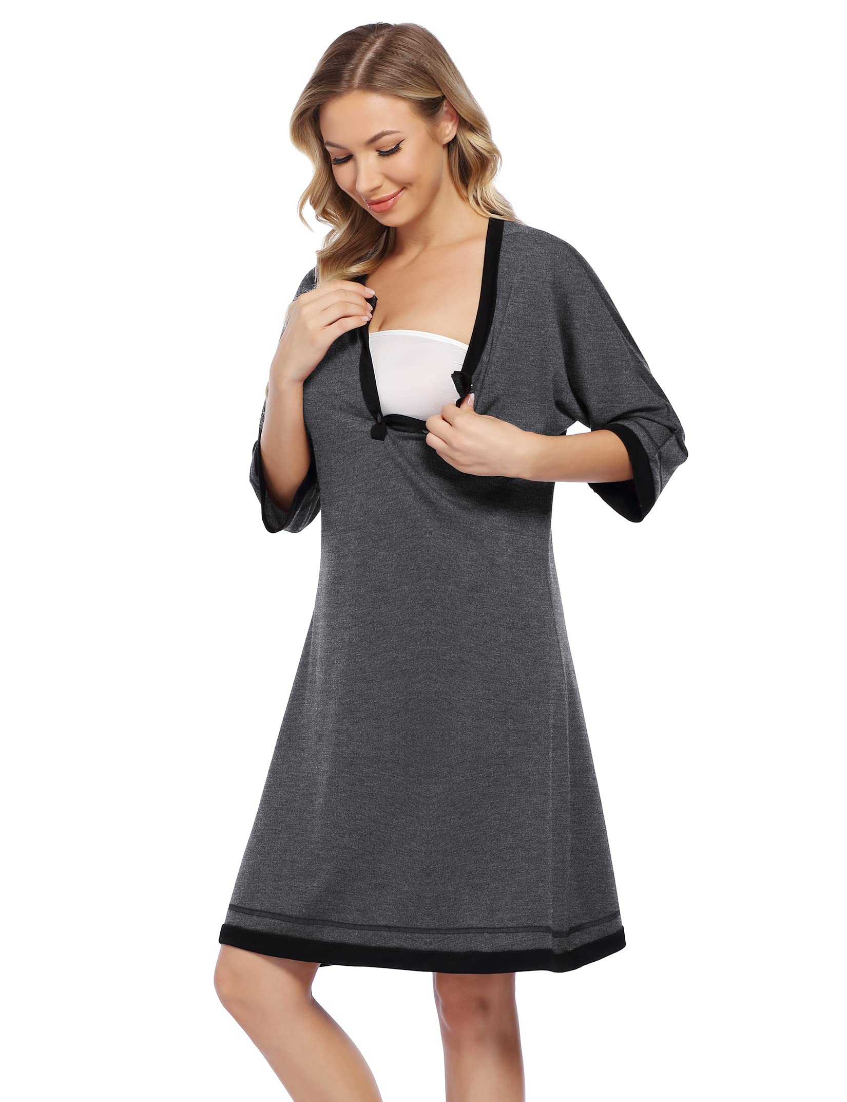 Chemise De Nuit Allaitement 100% Coton - Boutonnage Intégral - Grossesse Et Postpartum - Confortable Et Respirant