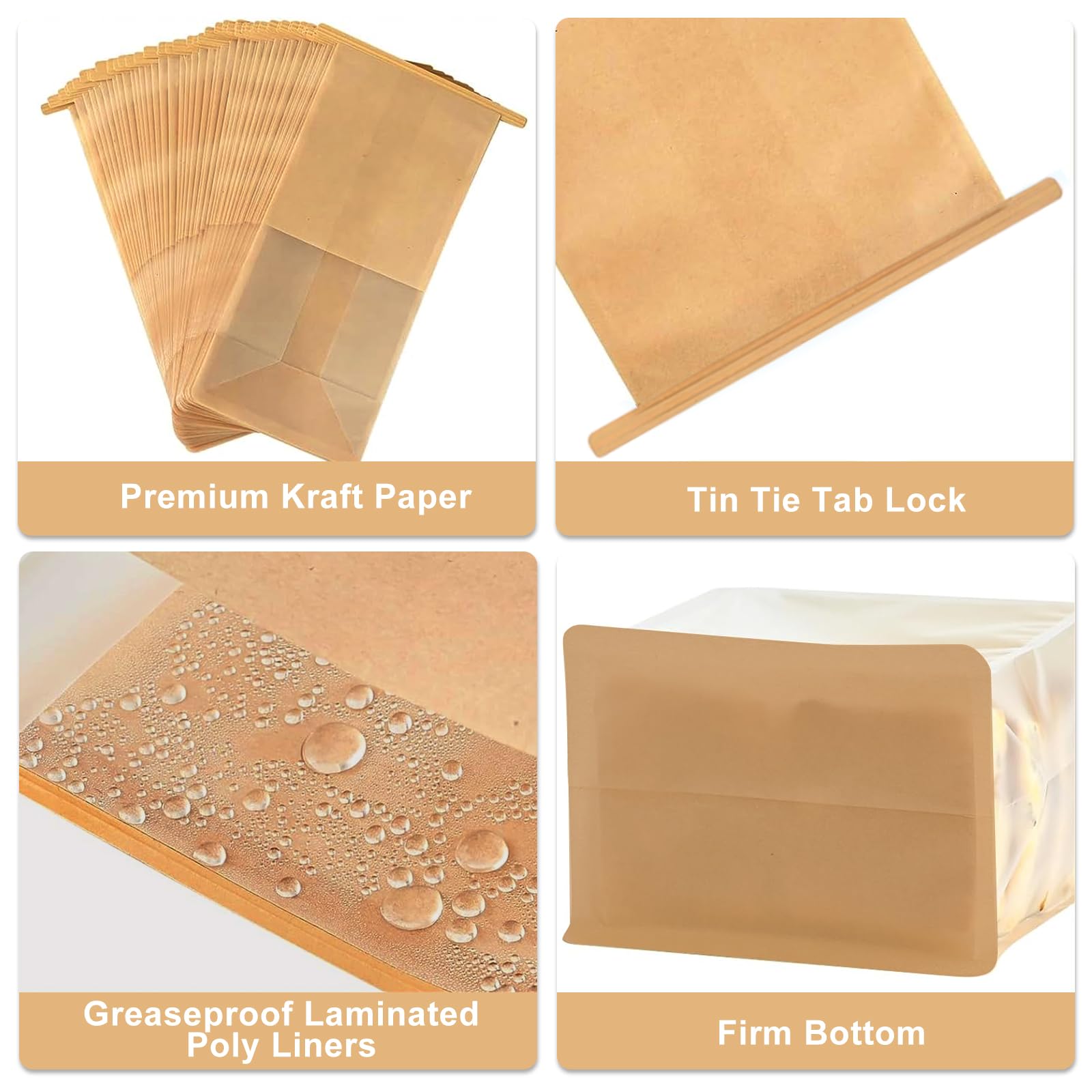 Paquete de 50 bolsas de pan de papel kraft con ventana transparente, bolsas de panadería de 11 x 5.1 x 3.9 pulgadas, bolsas de panadería de estaño, bolsas de pan kraft para embalaje de panes,