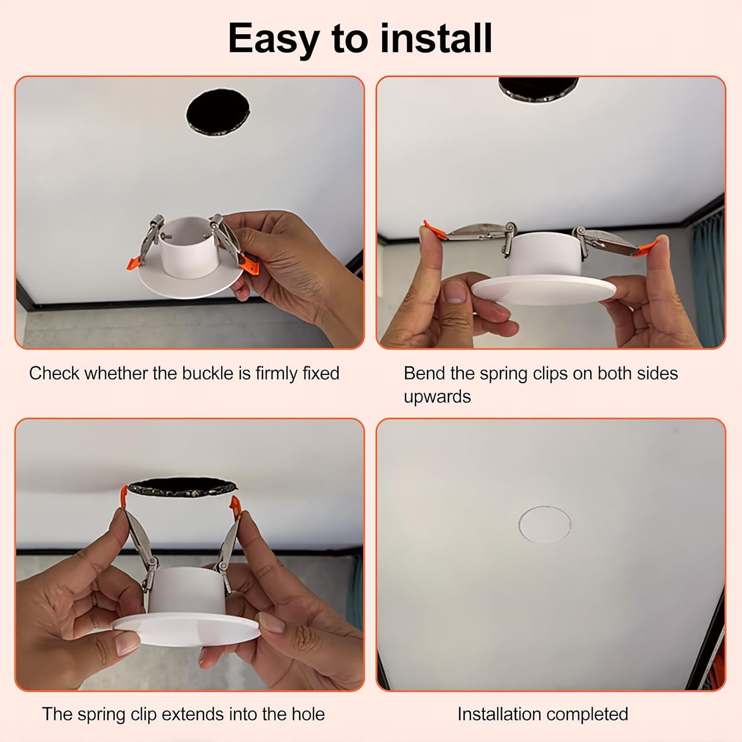 3.7-Inch Spring Mount Ceiling Cover Plates, Recessed Light Trim Wall, Downlight Hole Cap Decorative Panel with Buckle Fit 2-3.3inch Round Hole Ceiling Openings, White 1 Pack