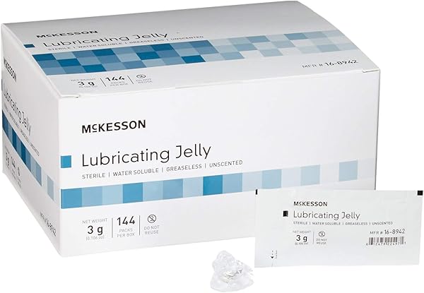 McKesson Lubricating Jelly, 3 g [144 Count] Water Based Non-Sticky Lube, Water Soluble Lubricant Gel - for Surgical, Medical, Personal – Sterile Individual Packets