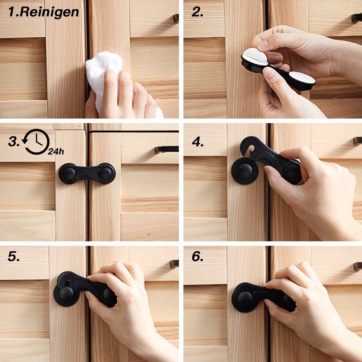 Sécurité Placard Enfant 10 Pièces, Protection Bébé Porte Placard Fenêtre Réfrigérateur Tiroir, Adhésif Fort Sans Perçage, Durable Meubles Cuisine Noir