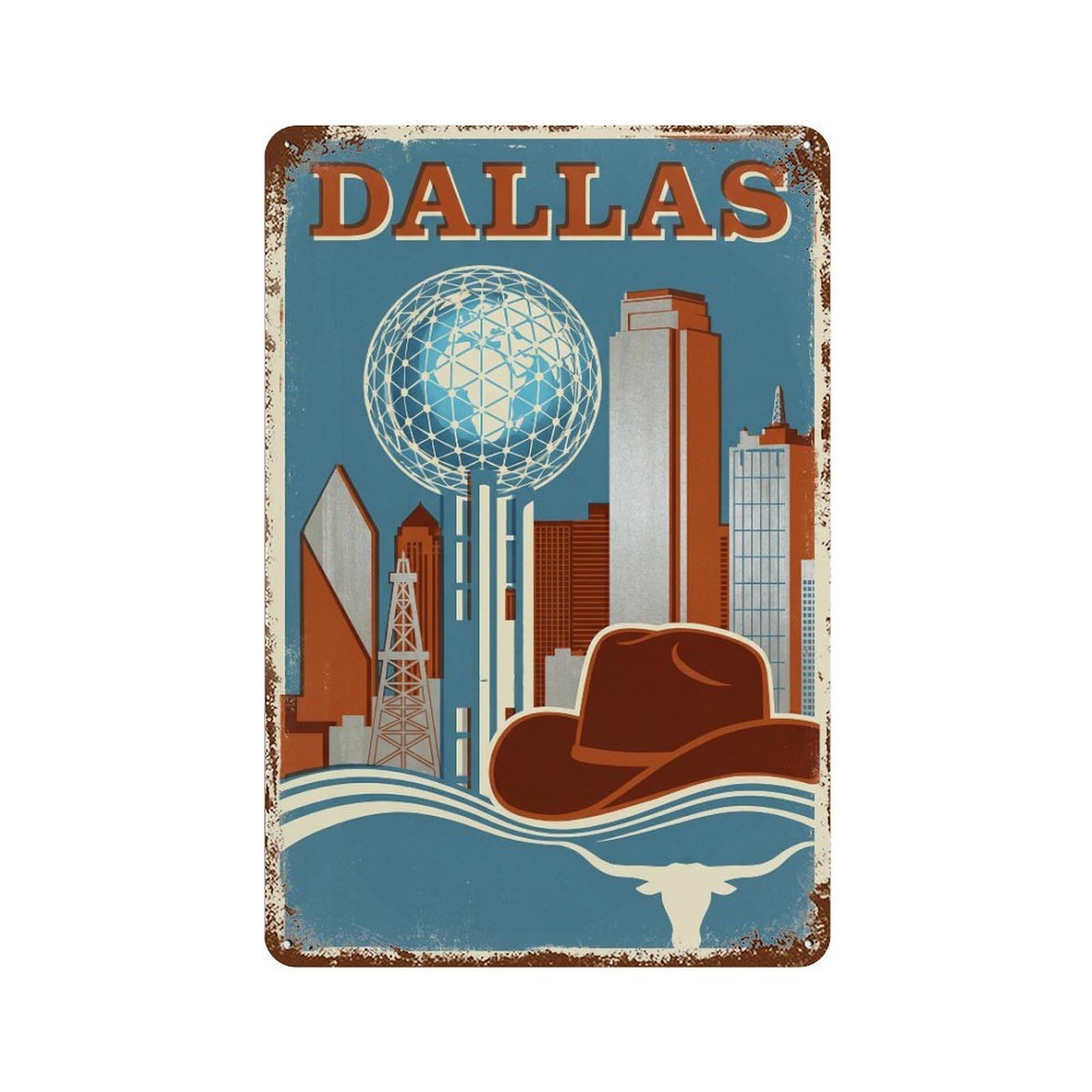 Metal Tin Sign USA Dallas Travel Vintage