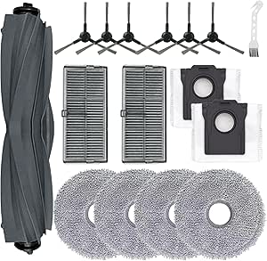 16Pcs Accessories Kit for Dreame Mova E30 Ultra Vacuum Cleaner, Accessories Parts with 1 x Main Brush, 6 x Side Brush, 2 x Filter, 4 x Mop Pad, 2 x Dust Bag, 1 x Cleaning Brush