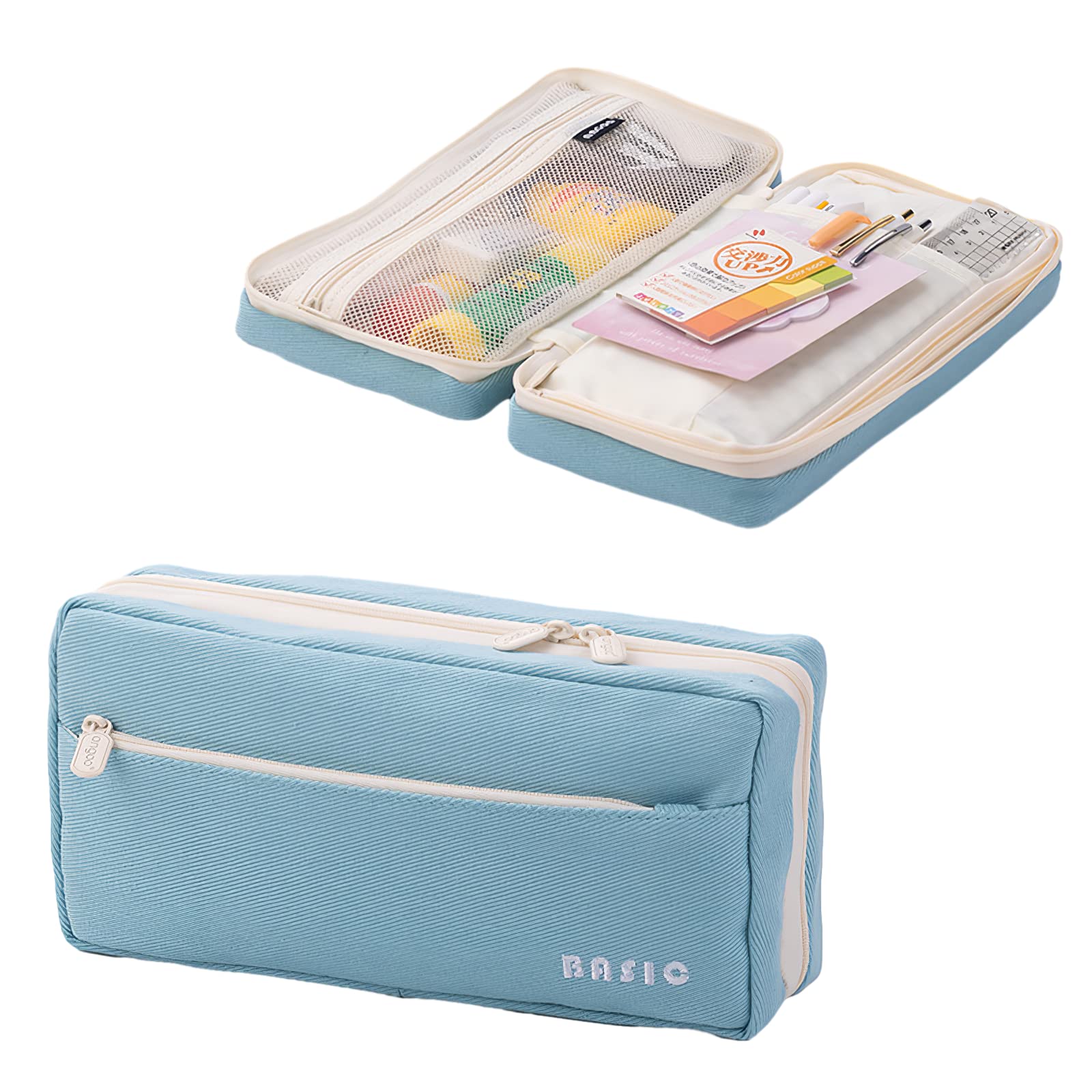 Zouwel Blue Pencil Case for Girls Boys, Large Pencil Case for Secondary School, Cute Pencil Cases with Compartments for Back to School Stationery Essentials Supplies