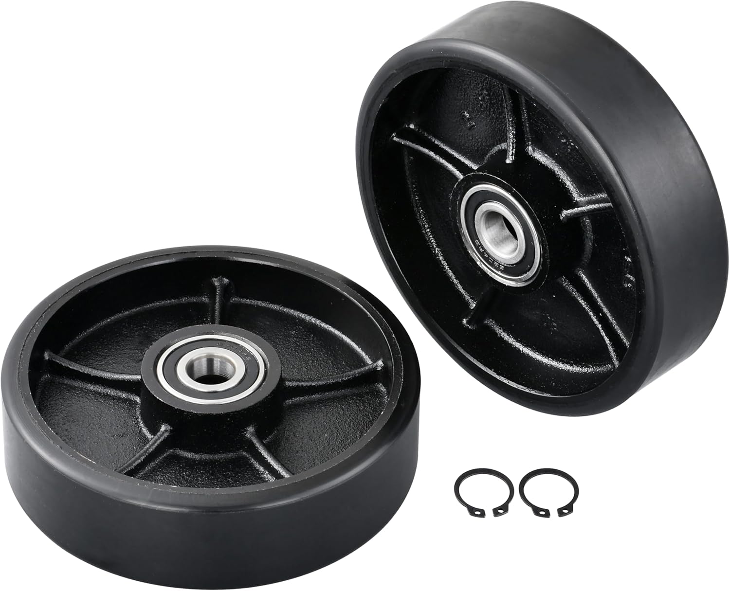 Manual Pallet Jack Steering Wheels Set 7 x 2" (180 x 50mm) Poly Tread Black Color,with Bearings pre-installed, includes Fasteners