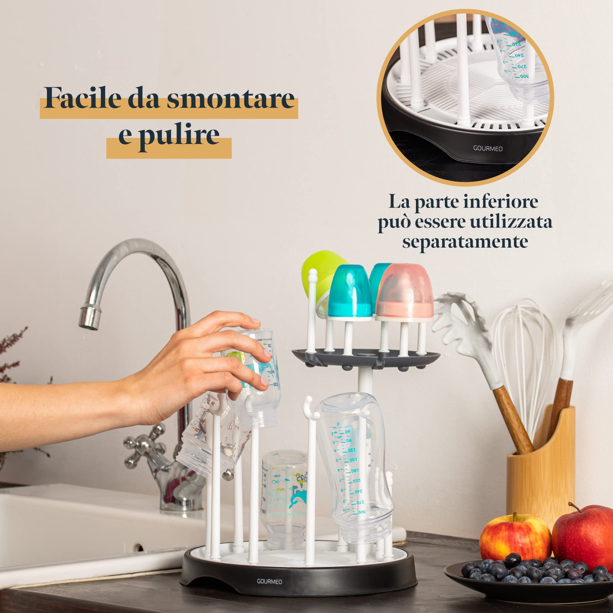 Cestello Scola e Asciuga Biberon Doppio - Porta Biberon per 16 Bottiglie e Accessori - Scolabiberon da Cucina per il Lavaggio e L'asciugatura degli Accessori per Neonato