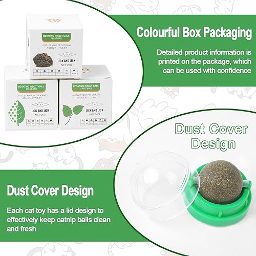 Miniatura 3 de KIMOBER Paquete de 3 bolas de hierba gatera para gatos, juguetes comestibles para masticar gatitos con hierba gatera Silvervine sabores de frutas de