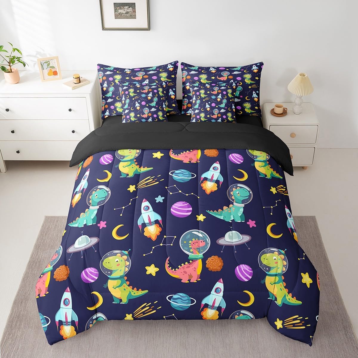 Feelyou Kids Cat Bed in a Bag Cute Black Cats Comforter Set Twin Size 7 Pieces for Girls Women Lovely Pet Kitten Bedding Set Stars Cats Bed Set with Comforter, Sheets, Pillowcases & Cushion Cover