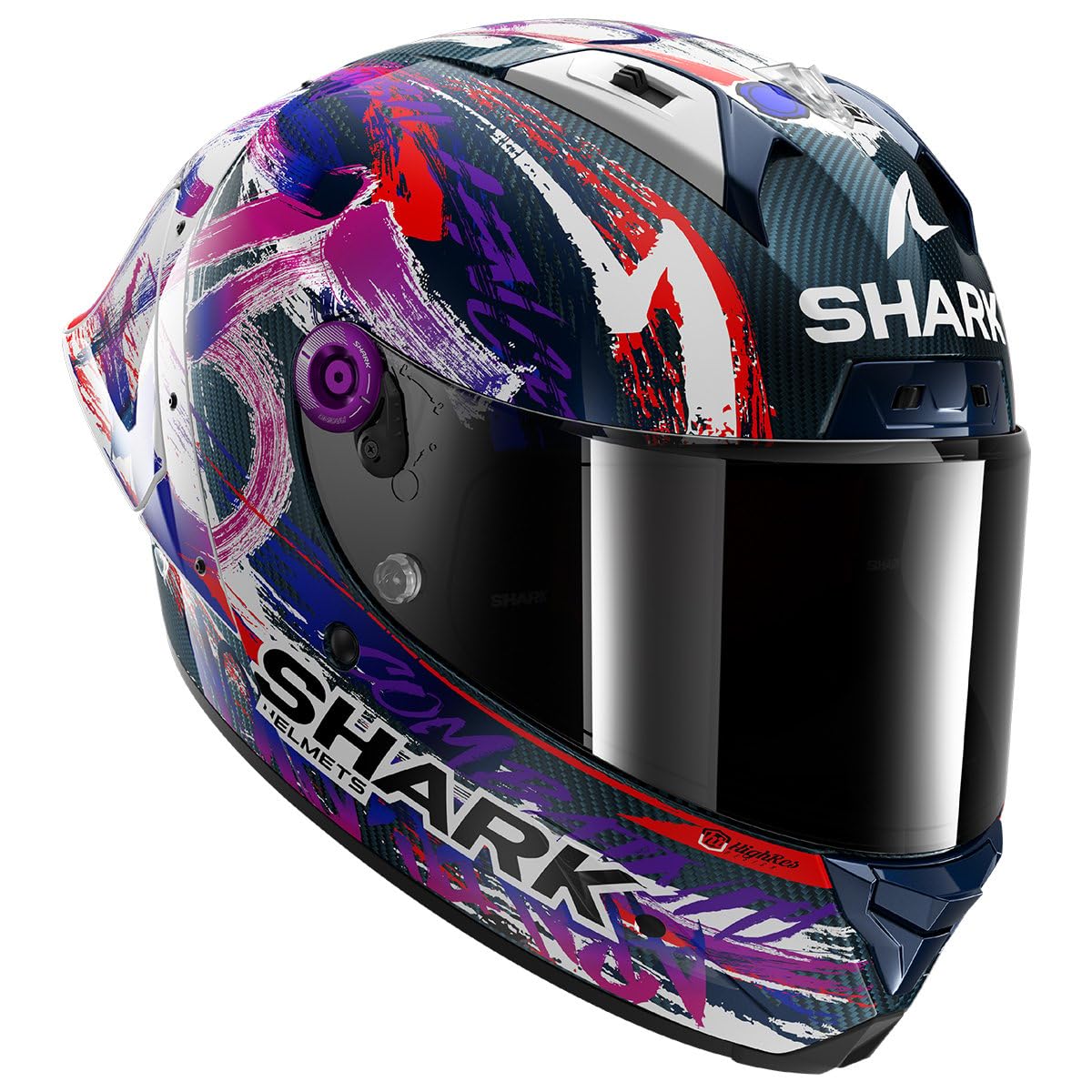 SHARK, Casque Moto Intégral AERON GP FIM Replica ZARCO SIGNATURE Carbon White Violet DWV, L
