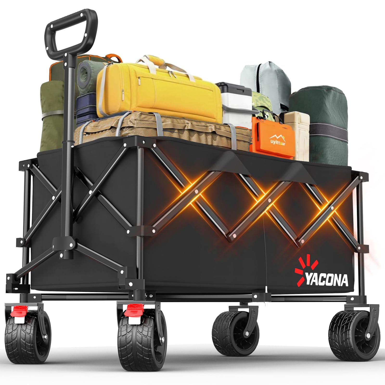 Extra Large Collapsible Wagons Carts Foldable, 450lbs Heavy Duty Folding Beach Wagons with Big All-Terrain Wheels, Utility Wagon Carts for Groceries,