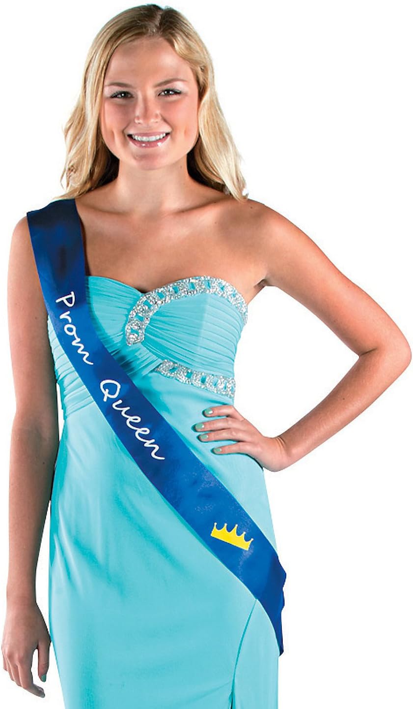 Fun Express Blue Queen Prom Sash - Elegant Apparel Accessory for Prom Homecoming or Special Royal Events - Perfect for Celebrations Crowning Moments and Keepsakes - 1 Piece