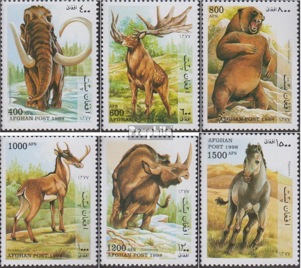Prophila Collection Briefmarken – Afghanistan 1998, Prähistorische Säugetiere, 6 Marken Postfrisch MNH