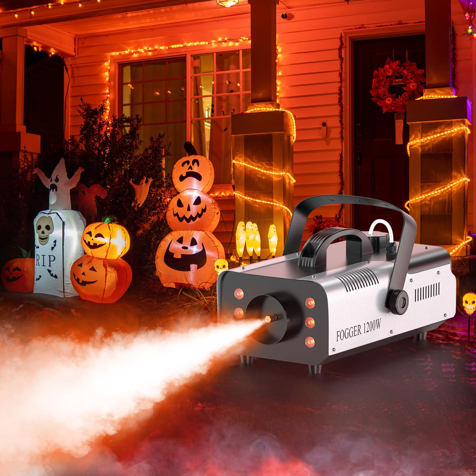 UKing Macchina del Fumo 1200W con 6 Luci a LED RGB, Serbatoio 1L, Telecomando per Halloween