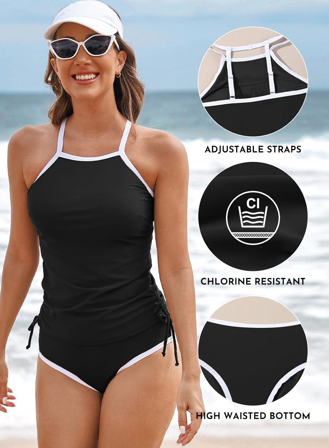 Aleumdr 2 Piece Tankini Swimsuits for Women Tummy Control Bathing Suit Halter Tankini Tops with High Waisted Shorts - Image 5