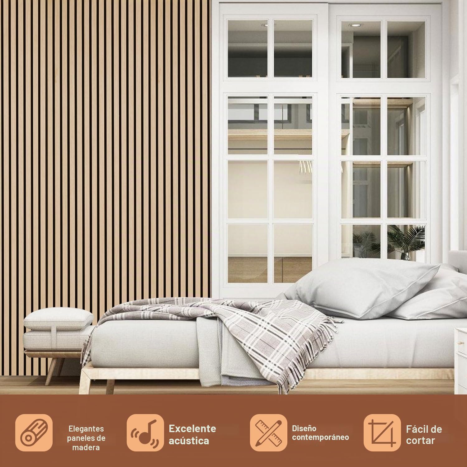 Fiqops 6X Paneles Acústicos de Madera 120x60cm, Paneles Murales de Madera y Feltro, Paneles de Roble, Revestimiento para Paredes de Madera para Estudio y Casa, Decoración para Paredes Interiores