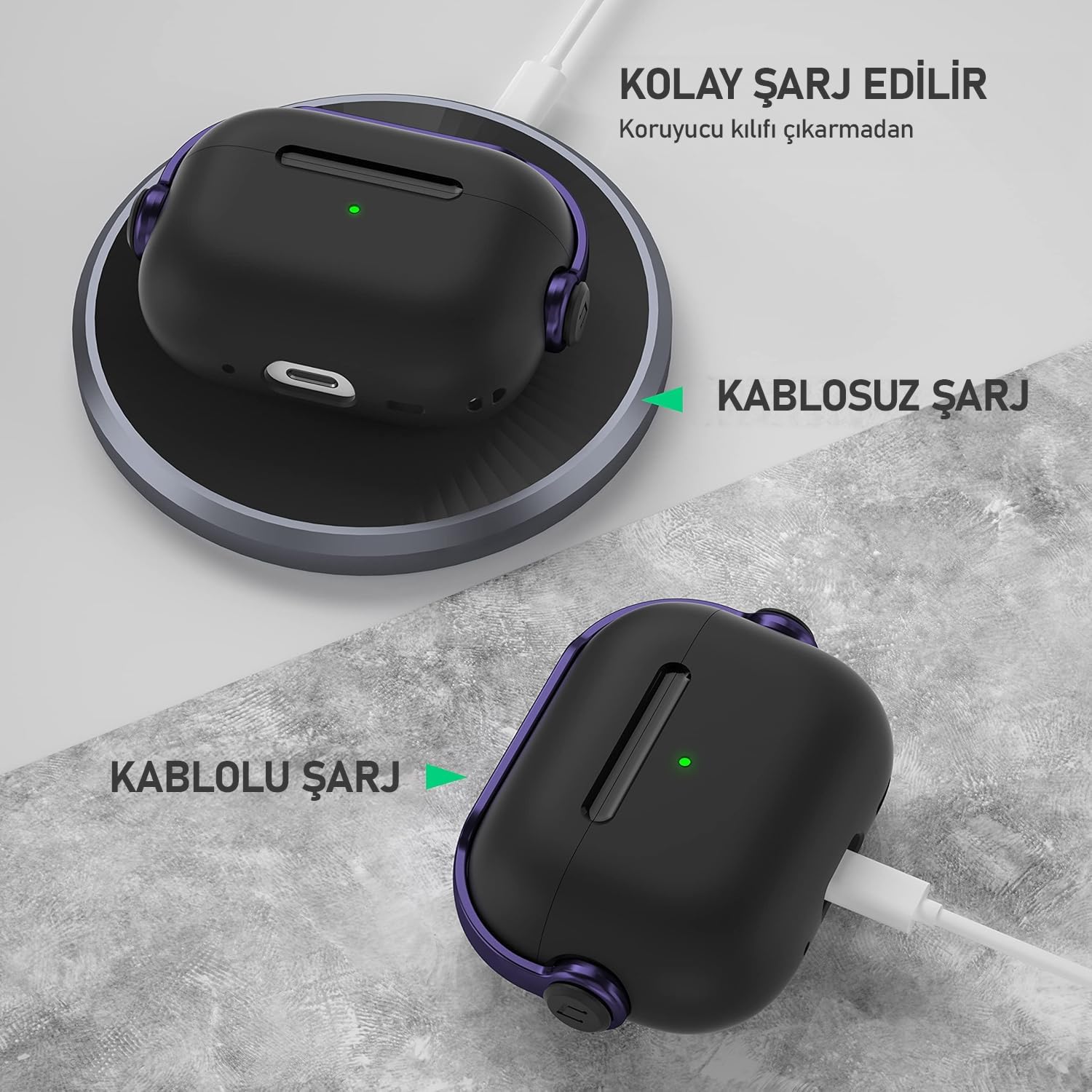 BUFF LABS Airpods Pro 3. Nesil ile Uyumlu DjPods Sert Malzemeli Kilitli Kapak Askı Aparatlı Kılıf (Siyah-Siyah)