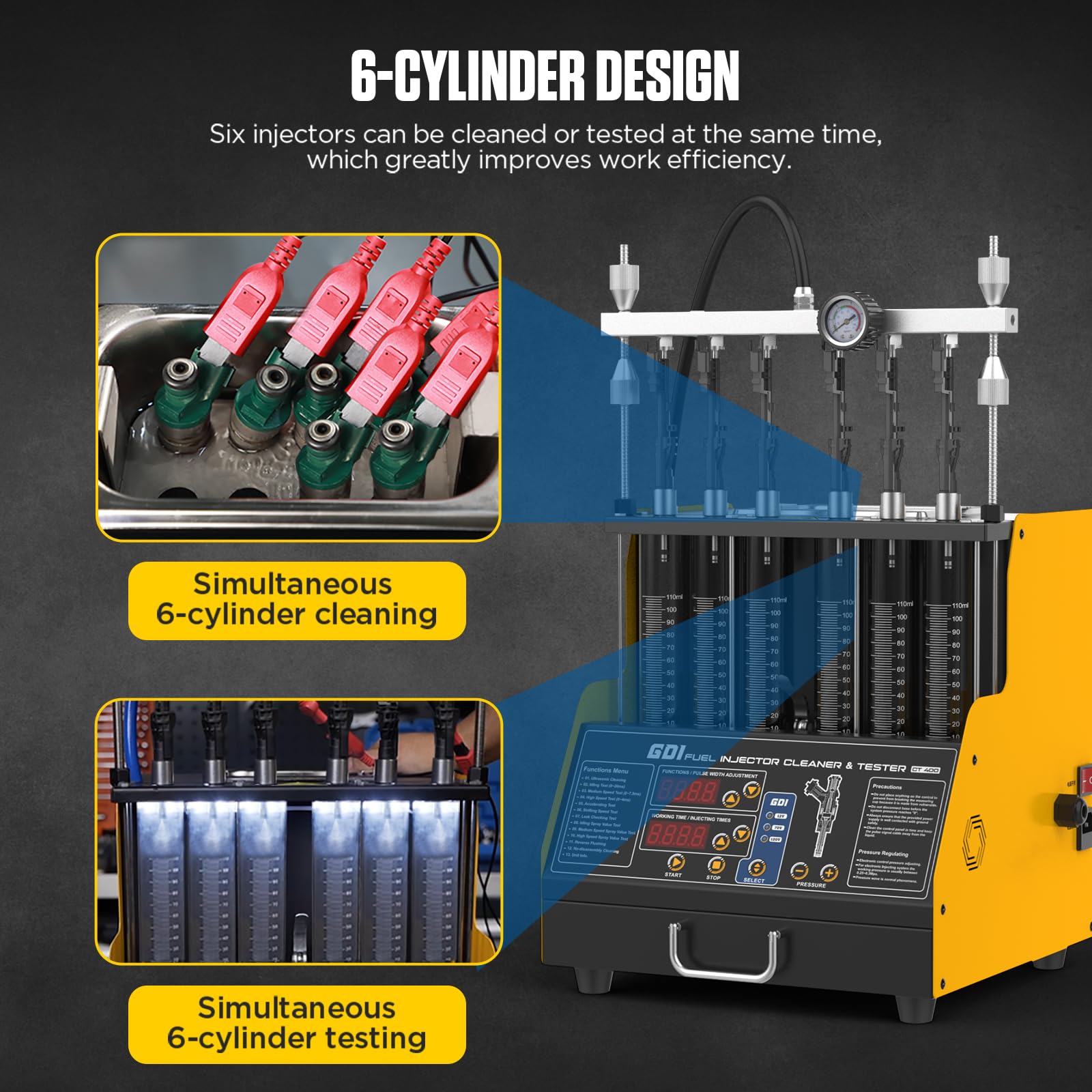 Probador de limpiador de inyectores GDI,EFI y FSI,CT400,probador ultrasónico de 6 cilindros GDI para inyector directo de gasolina, boquilla piezoeléctrica con cajón portátil,selección de 12V/70V/120V
