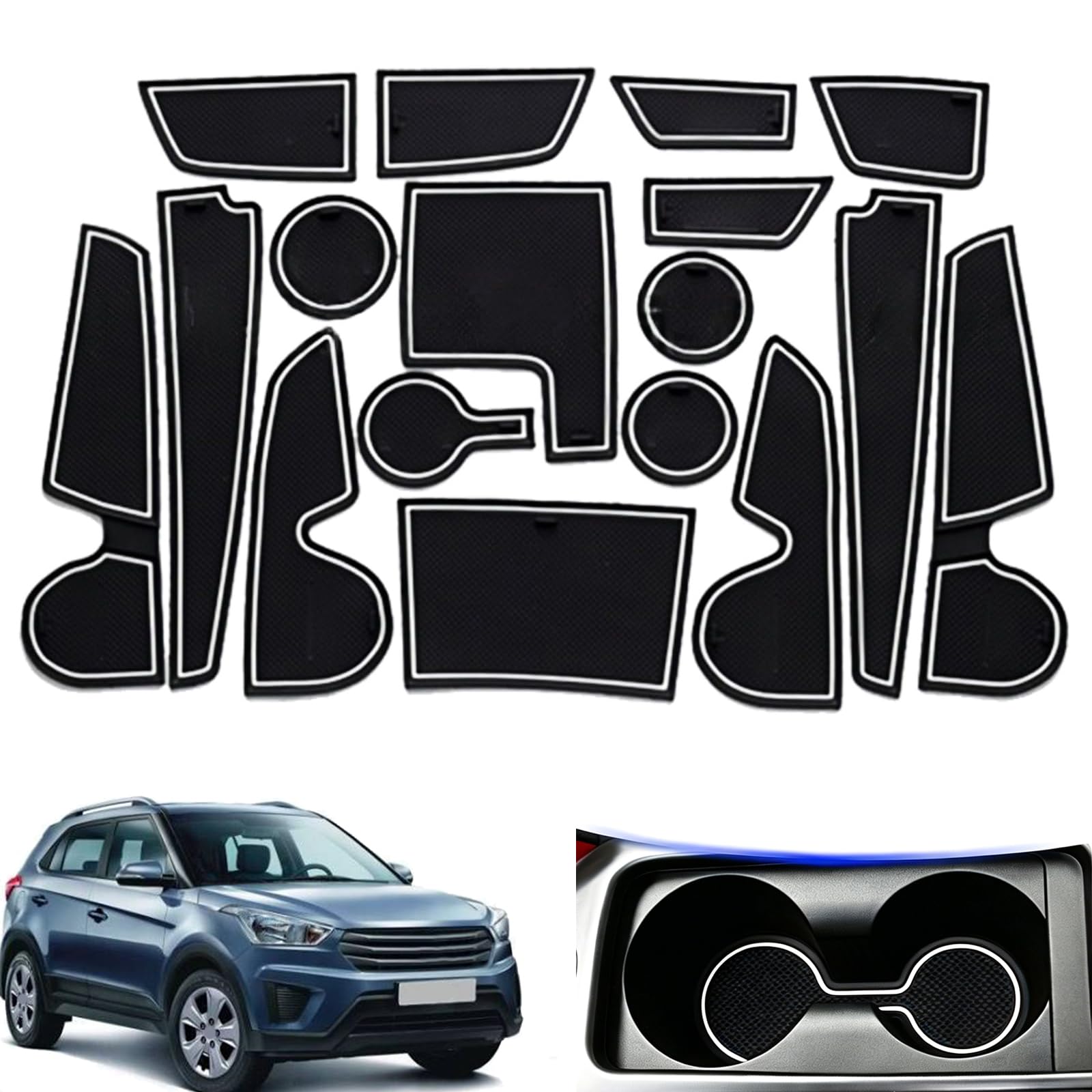Alfombrillas de bolsillo para puerta Hyundai ix25 y forros de consola