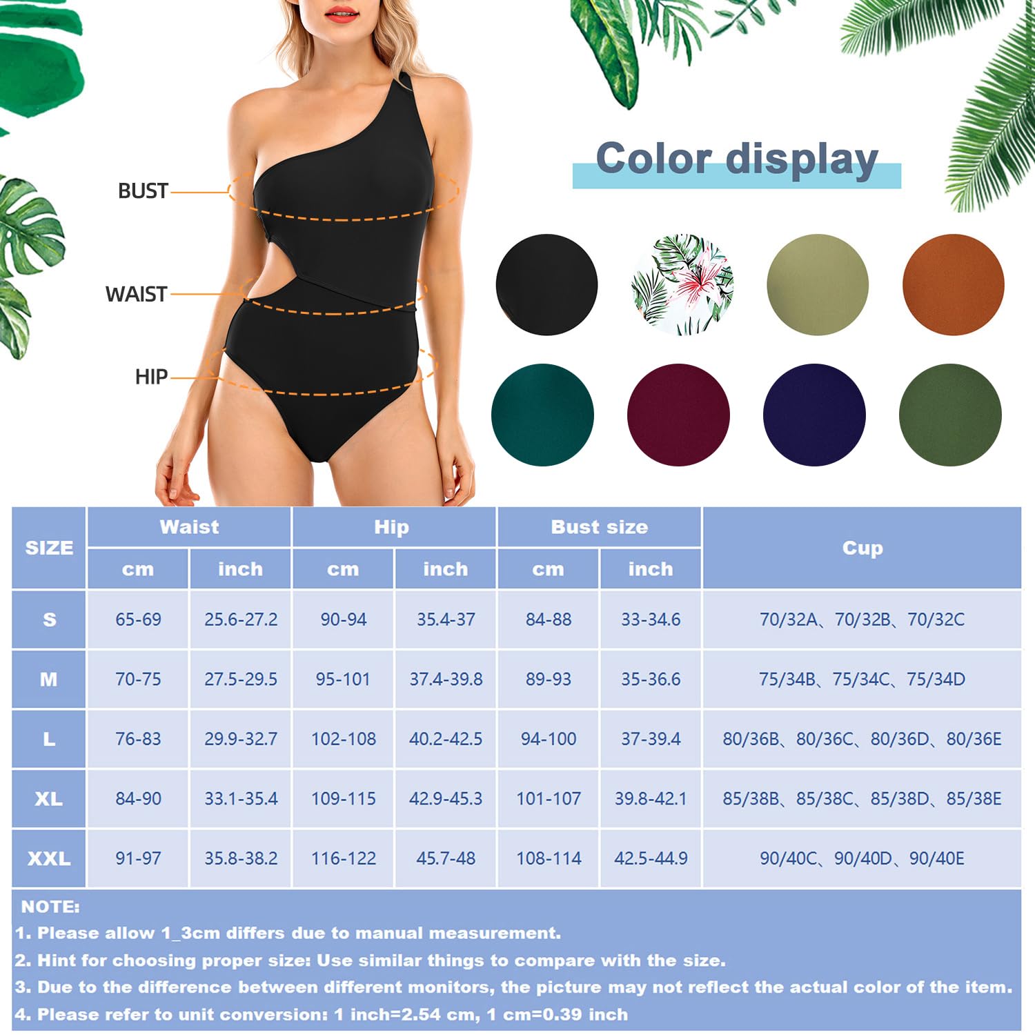 Yuson Girl Costume da Bagno Intero Donna Sexy Monospalla Costumi da Mare Curvy Push Up Costume Interi Contenitivo Cut-out Costumi Piscina Spiaggia Beachwear