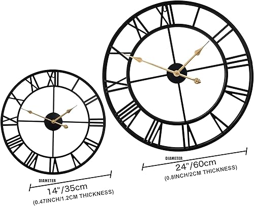 Miniatura 2 de Evursua Relojes de pared de 14 pulgadas para decoración de sala de estar, relojes de pared de metal grandes, analógicos silenciosos, funciona con