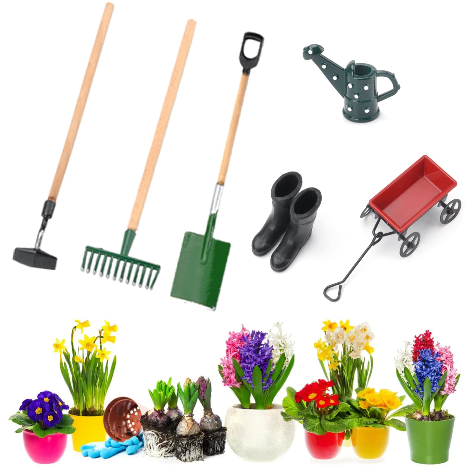 HENGBIRD – Kit De 8 Mini Outils De Jardin Pour Maison De Poupée : Balai, Pelle, Arrosoir, Lampe Et Plus – Déco Miniature Féerique