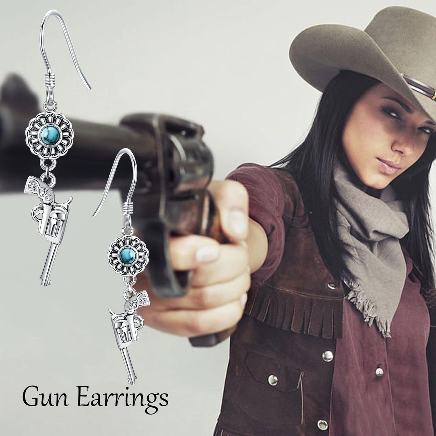 Western Gun/Boot Earrings Sterling Silver West Cowgirl Cowboy Dangle Earrings Western Jewelry Gifts for Women