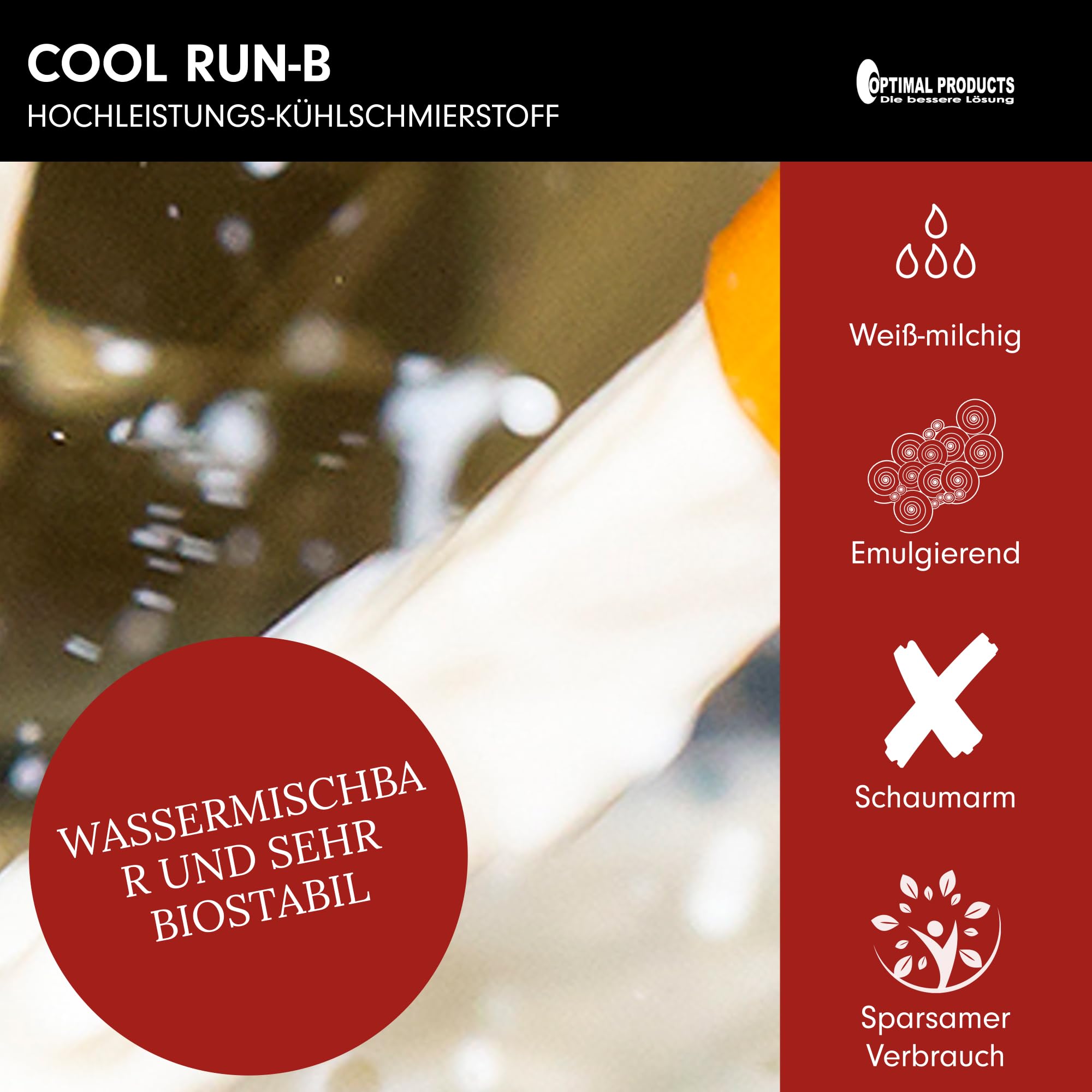 Optimal Products Kühlschmierstoff Cool Run-B 10L - Bohrmilch, Wassermischbares Hochleistungs Kühlschmiermittel mit gutem Korrosionsschutz, Bohröl Schneidöl Metall