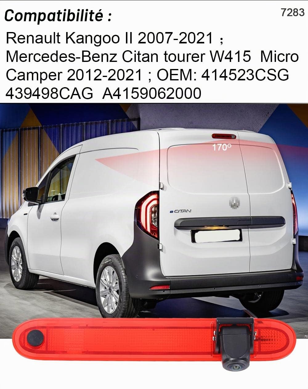 4.3" Pouces HD Rétroviseur Moniteur + HD Vision Nocturne IR Feu de Freinage Caméra de Recul Remplacement pour Renault Kangoo II 2007-2021/Mercedes-Benz Citan Tourer W415 Micro Camper 2012-2021