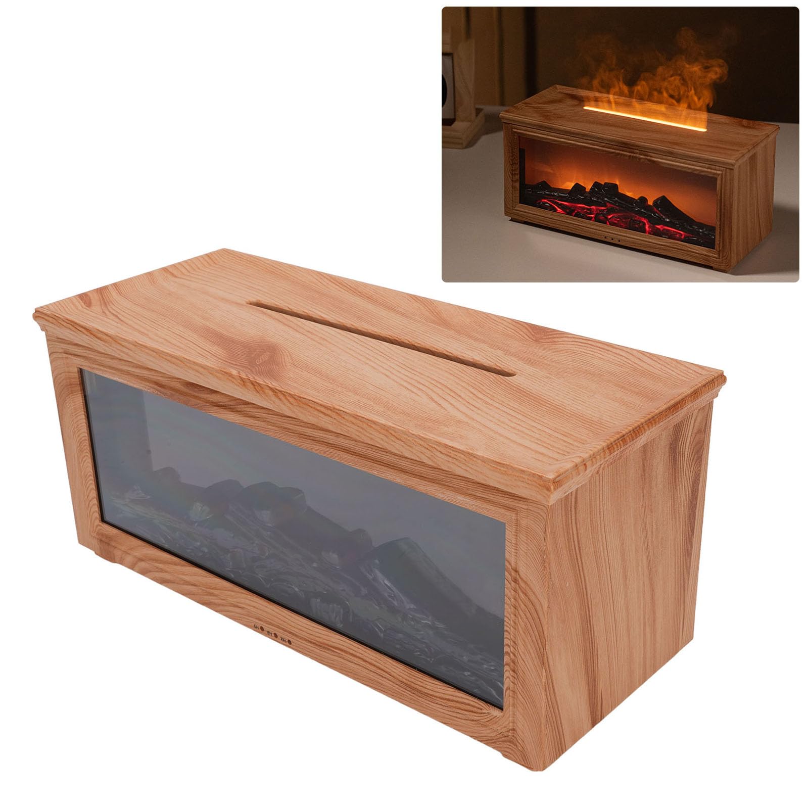 GOWENIC Diffusore di Aromaterapia per Caminetto con Venature del Legno da 180 Ml, Diffusore di Oli Essenziali Ad Ultrasuoni da 280 Ml con Simulata, Umidificatore per Luce Notturna a 7 Colori con