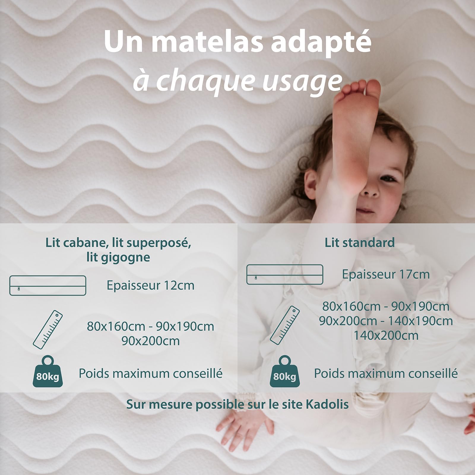 Kadolis - Matelas Enfant 90x190x17 cm COCOLEGEND® 3–18 Ans - Latex Naturel & Fibre de Coco - Évolutif 2 Faces (Ferme/Semi-Ferme) - Déhoussable, Respirant, Certifié Oeko-TEX®