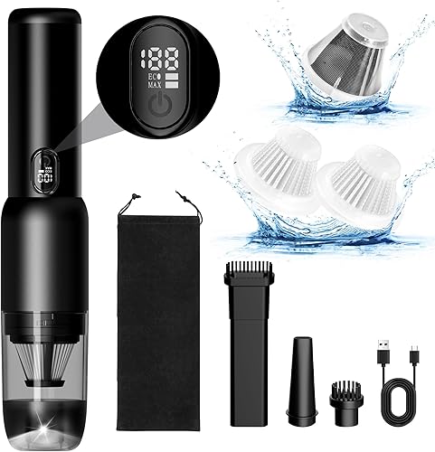 Miniatura 8 de Aspiradora de mano para automóvil, inalámbrica portátil de 20 KPA, potente succión con luz LED, inflador de aire 2 en 1, mini recargable de bajo