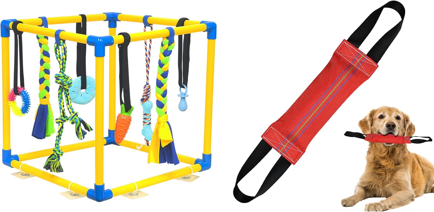 Puppy Play Gym with 8 Hanging Toys for Teething &Chewing, Interactive Activity Center for Small Dogs to Relieve Boredom & Anxiety, Indoor Enrichment Toys to Keep Them Busy