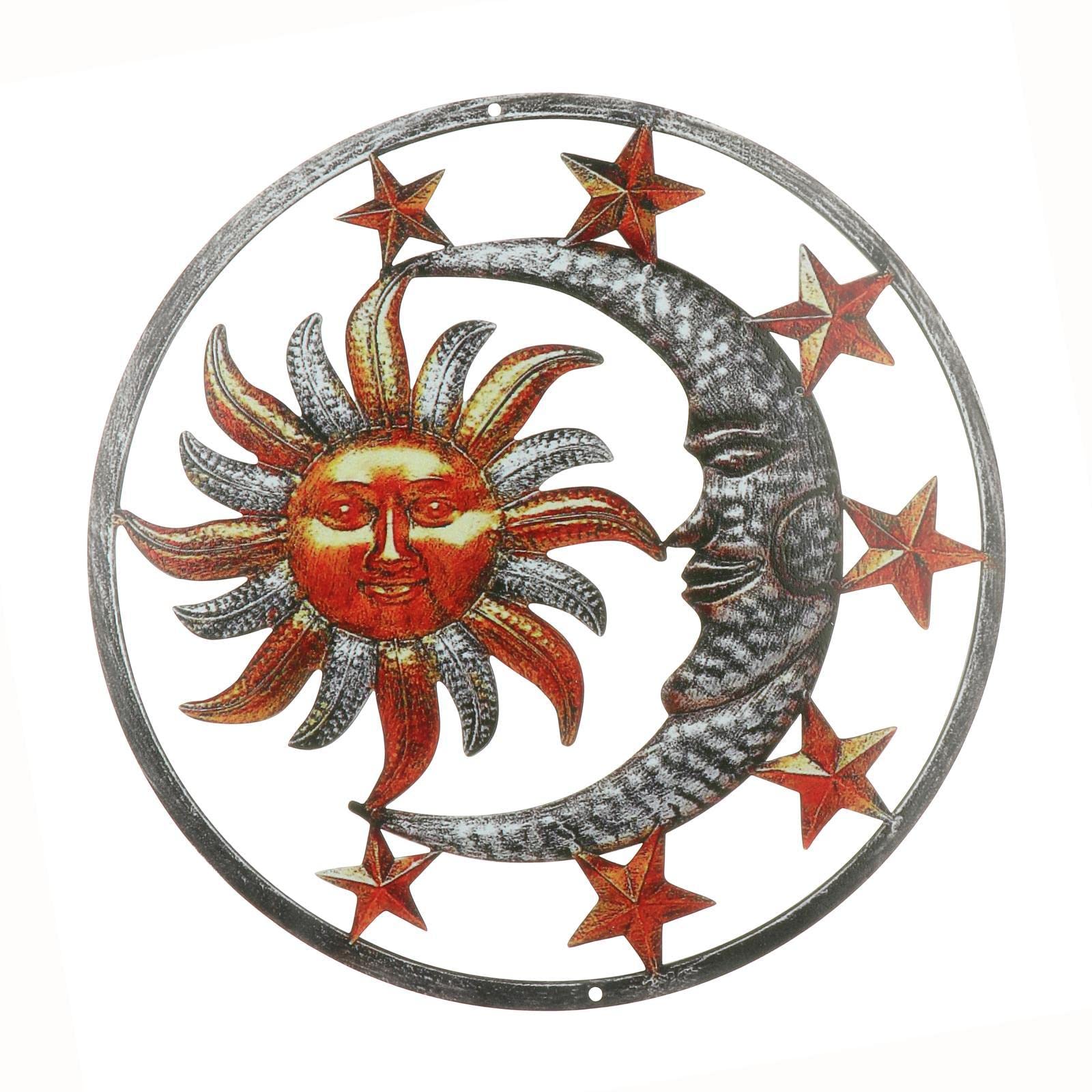LOVIVER Escultura de Sol, y Estrella de Metal de 11 ", decoración de Pared, Adornos para Colgar en la Pared, Placa para balcón, Interior al Aire Libre, Marrón