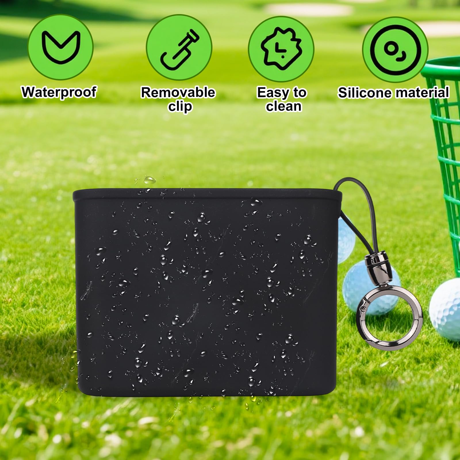 Penitue Sac de Nettoyage pour Clubs et Balles Golf, Silicone Pochette de Nettoyage Balles Golf Nettoie Les Rainures Étanche Lave-Balles Golfs & Clip Détachable Accessoires Sac Cadeaux pour Golfeurs