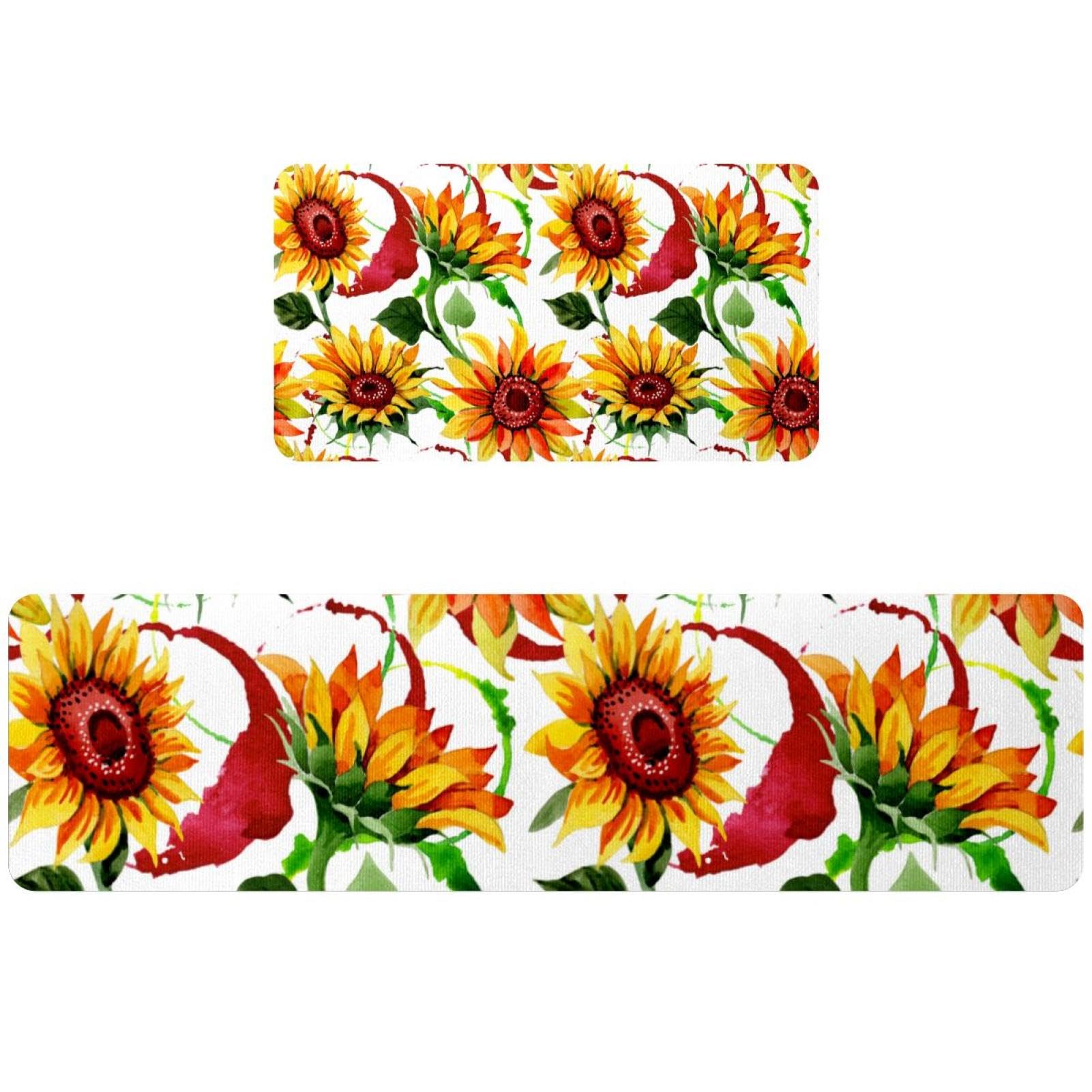 Tapetes de cocina de girasoles silvestres antideslizantes y lavables, pack de 2 unidades