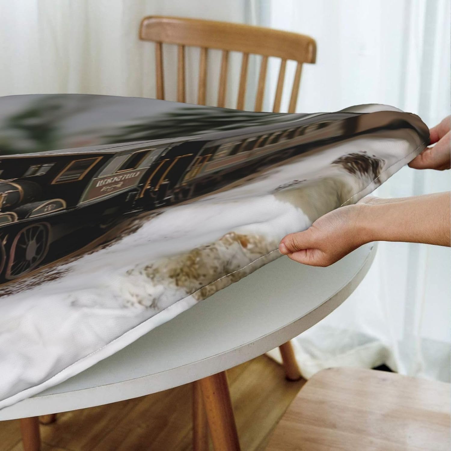 Steam Locomotive Train - 60 Inch Round Tablecloth, for Outdoor Picnic, Spill Proof and Washable Tablecloth, Kitchen and Holiday Dinner