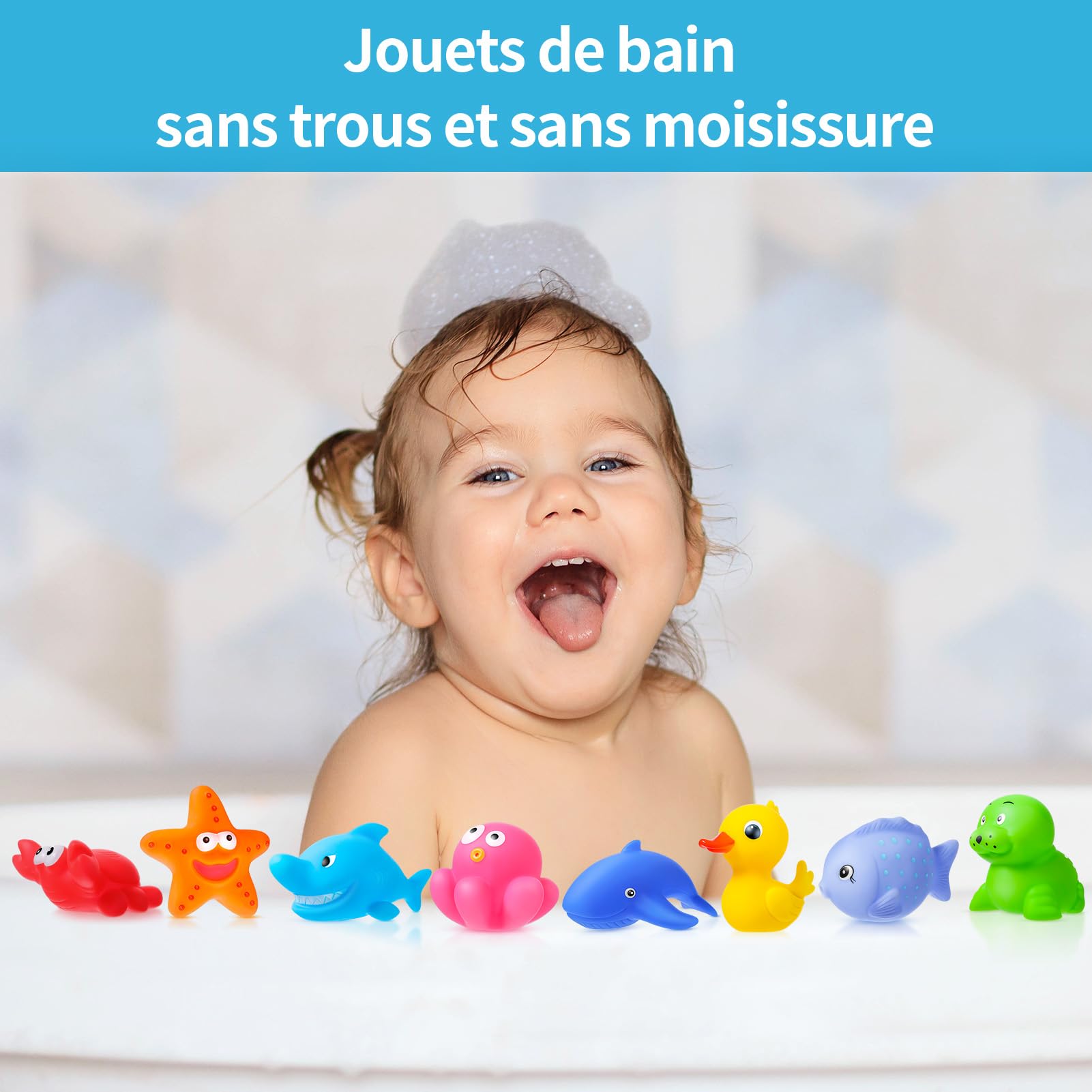 sans Trous - Jouet de Bain pour Bebe 1 2 3 4 Ans, Jeux de Bain Enfant Jouet Piscine Jeux Eau Bebe , Animaux Marins en Caoutchouc Canard en Caoutchouc Jeu de Bain bébé ( sans Moisissures 9 pièces )