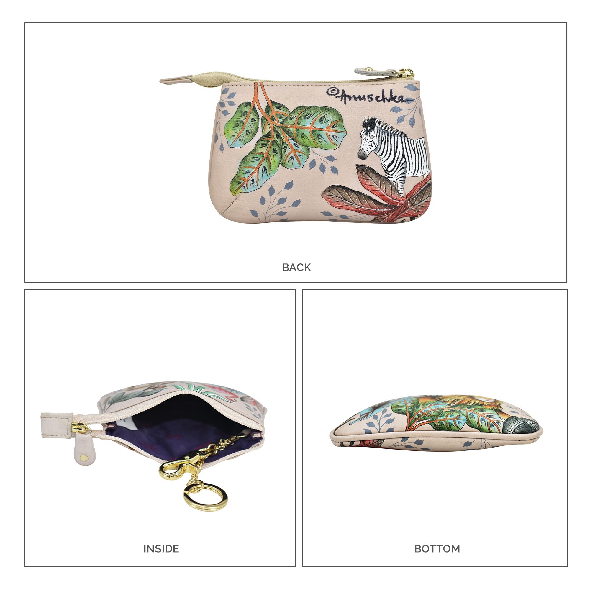 Anuschka Women’s Leather Coin Purse – Hand-Painted Genuine Leather Coin Purse with Secure Closure - 1107, African Adventure 2