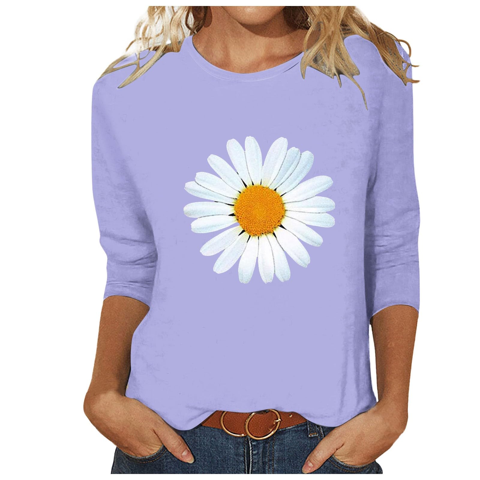 YOGALULU Camisa Tejana Mujer con Estampado de y Manga 3/4 para Mujer Conjunto Mujer Y Top